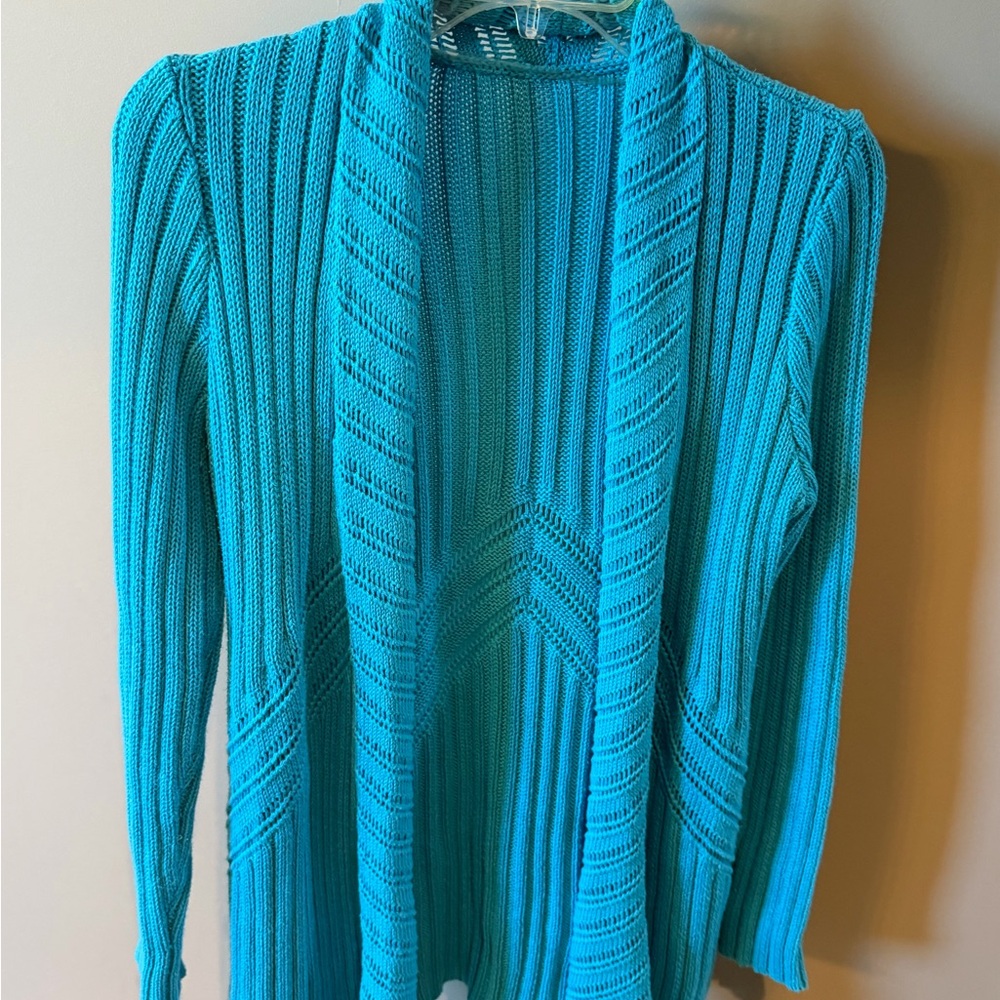 Chico's Open-Front Ribbed Cardigan - Turquoise Blue